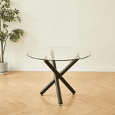 36" Inches Luna Round Glass Top with Sturdy Black Legs